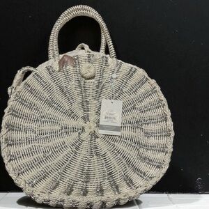NEW Mud Pie Woven Round Metallic Straw Tote
